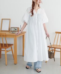 【WEB限定】前開きシャーリングシアーワンピース