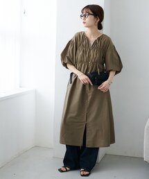 【WEB限定】前開きシャーリングシアーワンピース