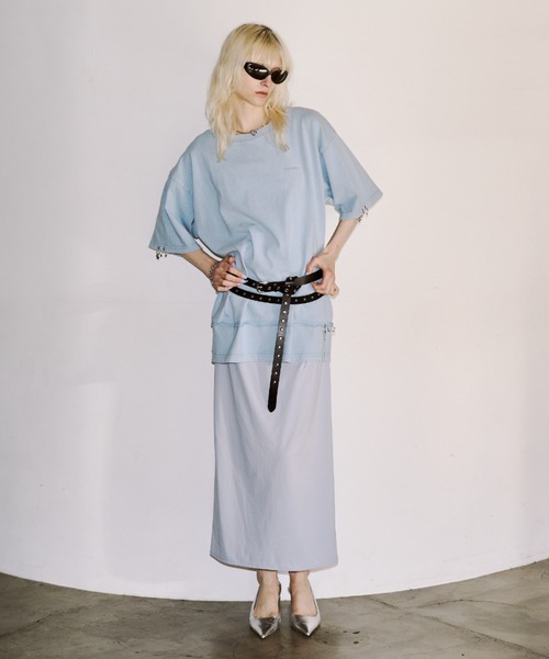 JOSE MOON(ジョゼムーン)の「BICOLOR DRAPE DRESS/バイカラードレープドレス(ワンピース・レディース・サックスブルー/ブラック/ブラウン・38/36)」の4枚目の写真