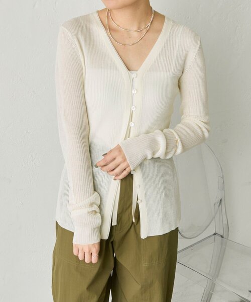 ear PAPILLONNER(イアパピヨネ)の「《uchida企画》Vネックリブカーディガン【SUM1 STYLE(スミスタイル)】(カーディガン/ボレロ・レディース・レッド/ホワイト/ブラック/ブルー系その他・FREE)」の14枚目の写真