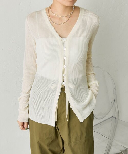 ear PAPILLONNER(イアパピヨネ)の「《uchida企画》Vネックリブカーディガン【SUM1 STYLE(スミスタイル)】(カーディガン/ボレロ・レディース・レッド/ホワイト/ブラック/ブルー系その他・FREE)」の15枚目の写真