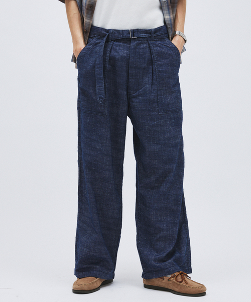 JOURNAL STANDARD（ジャーナルスタンダード）の「リネン ライク デニム ベルテッド パンツ（スラックス・メンズ・アイボリー/ブラウン/ネイビー・LARGE/MEDIUM/SMALL）」の9枚目の写真