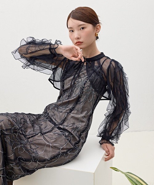 Kana(カナ)の「刺繍レースボリュームIラインドレスセットアップ パーティー 結婚式 お呼ばれ オケージョン(ドレス・レディース・ライトグレー/ブラック/ベージュ・M)」の5枚目の写真