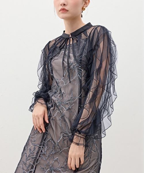 Kana(カナ)の「刺繍レースボリュームIラインドレスセットアップ パーティー 結婚式 お呼ばれ オケージョン(ドレス・レディース・ライトグレー/ブラック/ベージュ・M)」の6枚目の写真