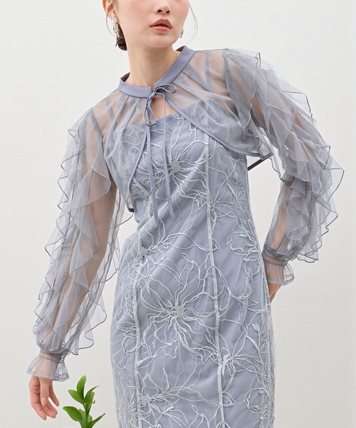 Kana(カナ)の「刺繍レースボリュームIラインドレスセットアップ パーティー 結婚式 お呼ばれ オケージョン(ドレス・レディース・ライトグレー/ブラック/ベージュ・M)」の14枚目の写真