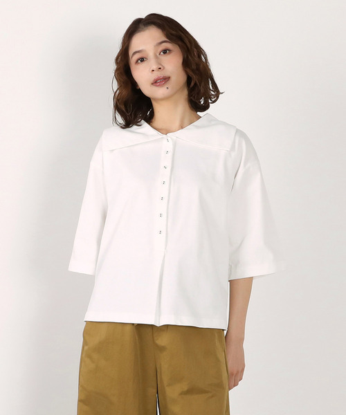 LOGEMENT DE CLAIRE(ロジュモンドクレール)の「【LOURMARIN】ビックカラープルオーバー(Tシャツ/カットソー・レディース・ブラック/ライトグレー/ブラウン/オフホワイト・FREE)」の2枚目の写真