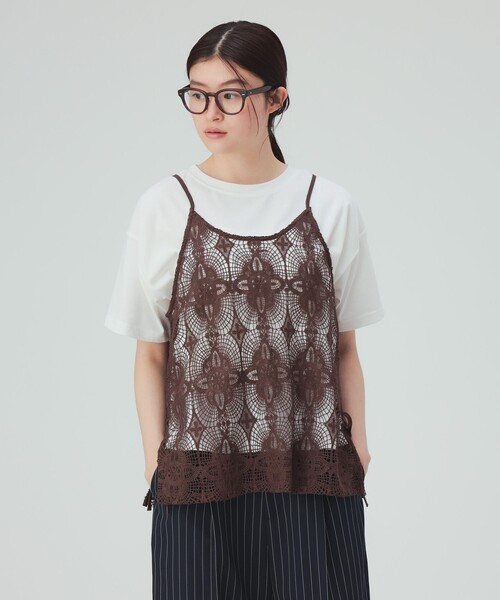 BEAMS HEART(ビームスハート)の「レースキャミソール ビスチェ × Tシャツ(セットアイテム)(Tシャツ/カットソー・レディース・ホワイト系その他5/チャコールグレー/ブラウン・FREE)」の1枚目の写真