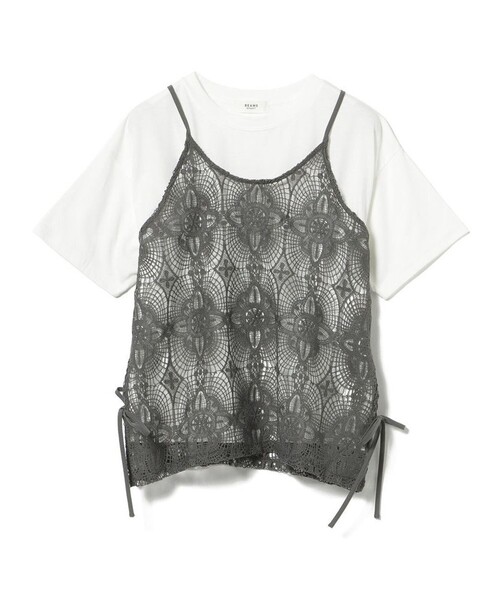 BEAMS HEART(ビームスハート)の「レースキャミソール ビスチェ × Tシャツ(セットアイテム)(Tシャツ/カットソー・レディース・ホワイト系その他5/チャコールグレー/ブラウン・FREE)」の3枚目の写真