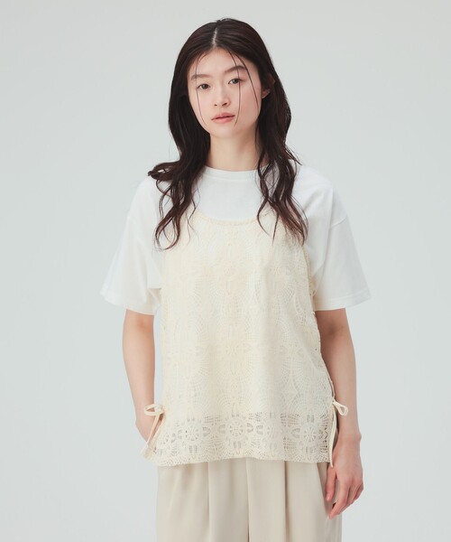 BEAMS HEART(ビームスハート)の「レースキャミソール ビスチェ × Tシャツ(セットアイテム)(Tシャツ/カットソー・レディース・ホワイト系その他5/チャコールグレー/ブラウン・FREE)」の8枚目の写真