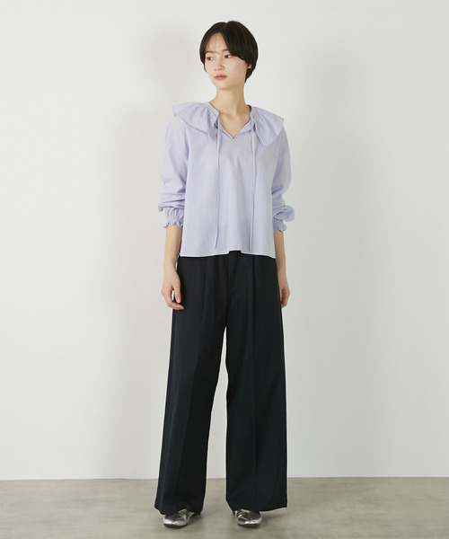 MELROSE claire(メルローズ クレール)の「【ドライボイルフリルカラーブラウス】(シャツ/ブラウス・レディース・オフホワイト/ダークブラウン/ラベンダー・FREE)」の21枚目の写真