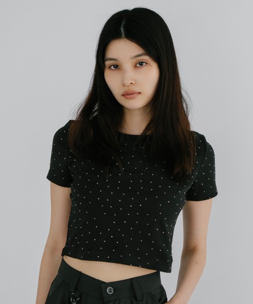 duei(デュイ)の「ラインストーンコンパクトTシャツ(Tシャツ/カットソー・レディース・ホワイト/ブラック・FREE)」の13枚目の写真