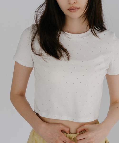 duei(デュイ)の「ラインストーンコンパクトTシャツ(Tシャツ/カットソー・レディース・ホワイト/ブラック・FREE)」の8枚目の写真