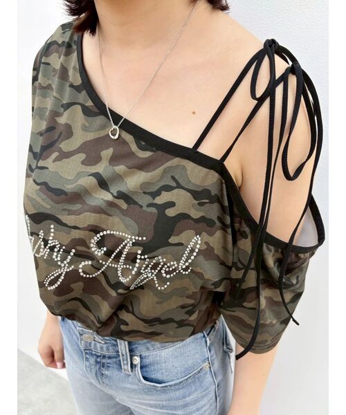 EVRIS（エヴリス）の「ラインストーンワンショルグラフィックトップス（Tシャツ/カットソー・レディース・ブラック/カーキ/ブラウン・FREE）」の22枚目の写真