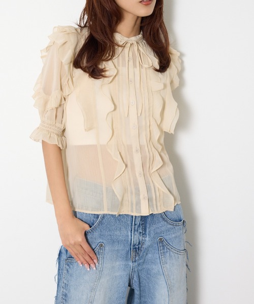 FRONT FRILL BL フロントフリルブラウス 春服 夏服（シャツ/ブラウス