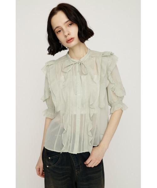 SLY(スライ)の「FRONT FRILL BL フロントフリルブラウス 春服 夏服(シャツ/ブラウス・レディース・ブラック/ライトベージュ/ライトグリーン・FREE)」の16枚目の写真