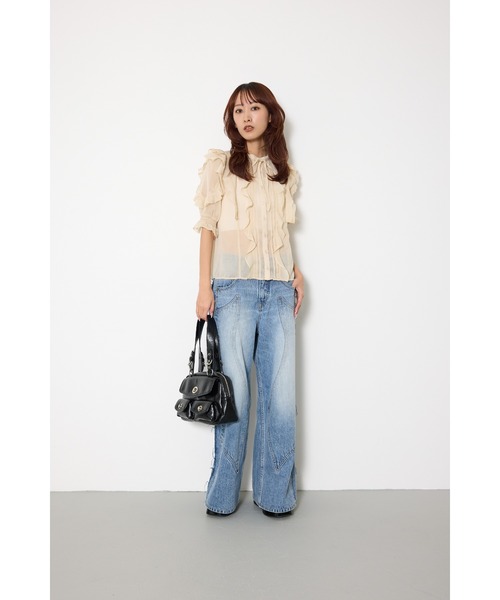 SLY(スライ)の「FRONT FRILL BL フロントフリルブラウス 春服 夏服(シャツ/ブラウス・レディース・ブラック/ライトベージュ/ライトグリーン・FREE)」の20枚目の写真