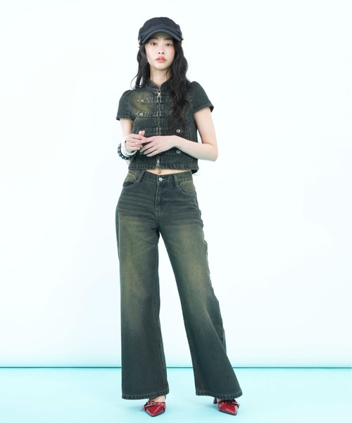 sedacle girl(セダクルガール)の「カウ柄パッチセミフレアデニム(デニムパンツ・レディース・インディゴブルー/ブラック・MEDIUM/SMALL)」の22枚目の写真