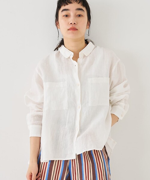 collex(コレックス)の「ダブルカラー リネンシャツ(シャツ/ブラウス・レディース・ブラック/ホワイト/グリーン・フリー)」の1枚目の写真