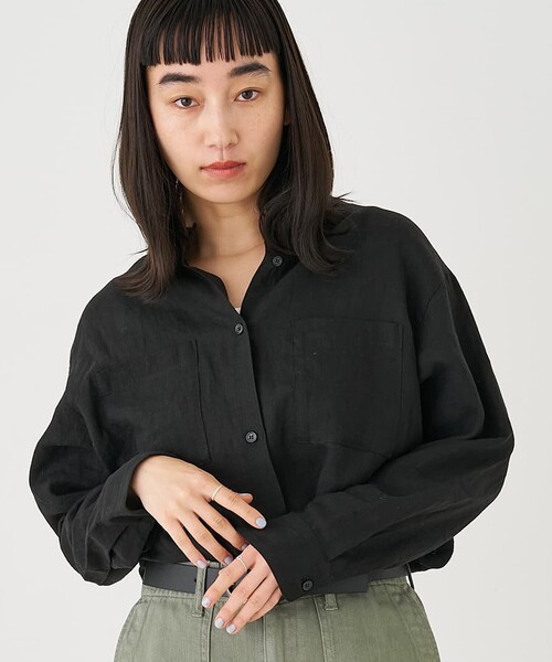collex(コレックス)の「ダブルカラー リネンシャツ(シャツ/ブラウス・レディース・ブラック/ホワイト/グリーン・フリー)」の2枚目の写真