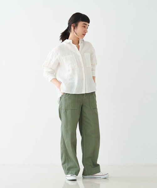 collex(コレックス)の「ダブルカラー リネンシャツ(シャツ/ブラウス・レディース・ブラック/ホワイト/グリーン・フリー)」の6枚目の写真