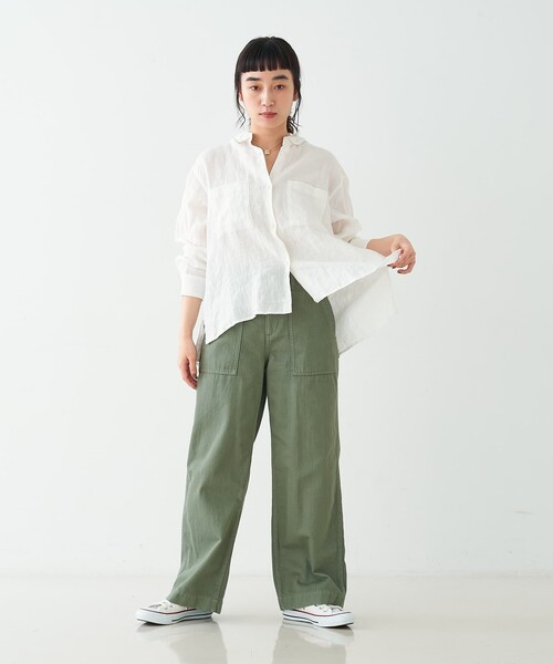 collex(コレックス)の「ダブルカラー リネンシャツ(シャツ/ブラウス・レディース・ブラック/ホワイト/グリーン・フリー)」の7枚目の写真