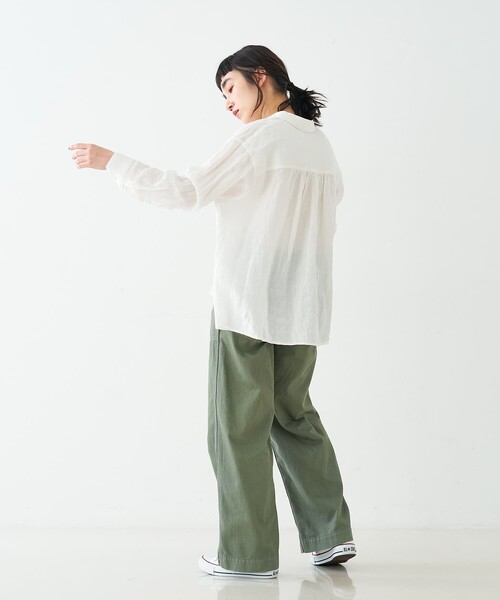 collex(コレックス)の「ダブルカラー リネンシャツ(シャツ/ブラウス・レディース・ブラック/ホワイト/グリーン・フリー)」の9枚目の写真