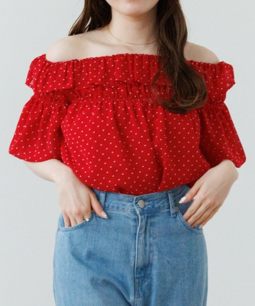flower(フラワー)の「ブリージードットブラウス(シャツ/ブラウス・レディース・ホワイト/レッド・FREE)」の2枚目の写真