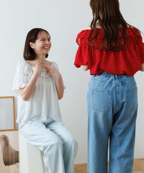 flower(フラワー)の「ブリージードットブラウス(シャツ/ブラウス・レディース・ホワイト/レッド・FREE)」の3枚目の写真