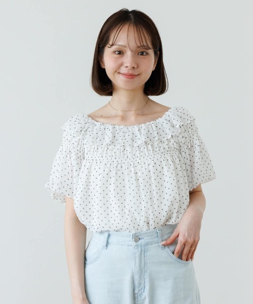 flower(フラワー)の「ブリージードットブラウス(シャツ/ブラウス・レディース・ホワイト/レッド・FREE)」の5枚目の写真