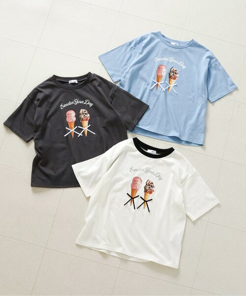 algy(アルジー)の「転写アイスりぼん半袖Tシャツ(Tシャツ/カットソー・キッズ・オフホワイト/チャコール/サックスブルー・160/150/140/130)」の9枚目の写真