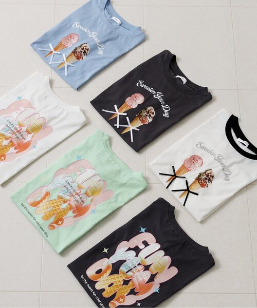 algy(アルジー)の「転写アイスりぼん半袖Tシャツ(Tシャツ/カットソー・キッズ・オフホワイト/チャコール/サックスブルー・160/150/140/130)」の10枚目の写真