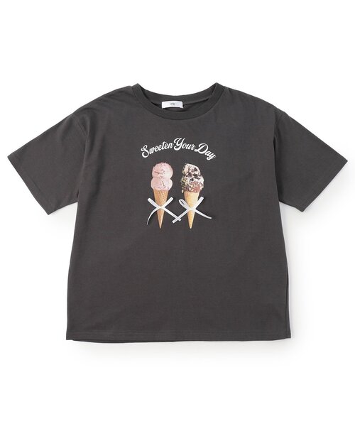 algy(アルジー)の「転写アイスりぼん半袖Tシャツ(Tシャツ/カットソー・キッズ・オフホワイト/チャコール/サックスブルー・160/150/140/130)」の12枚目の写真