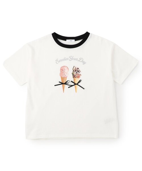 algy(アルジー)の「転写アイスりぼん半袖Tシャツ(Tシャツ/カットソー・キッズ・オフホワイト/チャコール/サックスブルー・160/150/140/130)」の15枚目の写真
