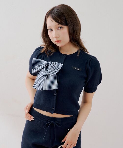 Chico(チコ)の「【セットアップ対応】パフスリーブリボンコンパクトニットカーディガン(ニット/セーター・レディース・アイボリー/ブラック/ネイビー・FREE)」の12枚目の写真