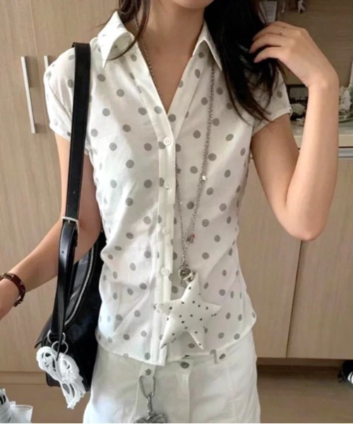SHEENA(シーナ)の「ドットフレンチスリーブ半袖シャツ(Tシャツ/カットソー・レディース・ホワイト・M)」の3枚目の写真