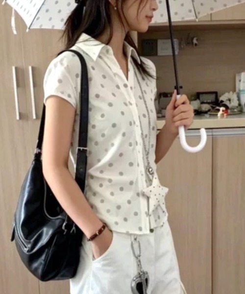 SHEENA(シーナ)の「ドットフレンチスリーブ半袖シャツ(Tシャツ/カットソー・レディース・ホワイト・M)」の4枚目の写真