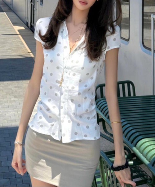 SHEENA(シーナ)の「ドットフレンチスリーブ半袖シャツ(Tシャツ/カットソー・レディース・ホワイト・M)」の8枚目の写真