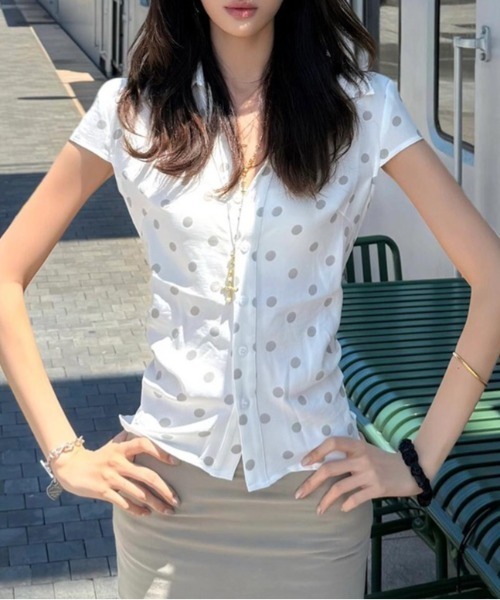 SHEENA(シーナ)の「ドットフレンチスリーブ半袖シャツ(Tシャツ/カットソー・レディース・ホワイト・M)」の10枚目の写真