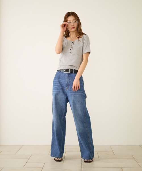 BAYFLOW(ベイフロー)の「コンパクトリブヘンリー半袖Tシャツ(Tシャツ/カットソー・レディース・ヘザーグレー/ブラウン/オフホワイト・FREE)」の5枚目の写真