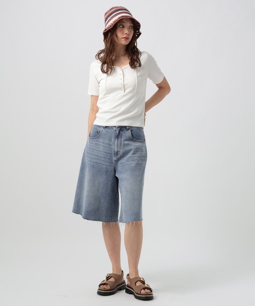 BAYFLOW(ベイフロー)の「コンパクトリブヘンリー半袖Tシャツ(Tシャツ/カットソー・レディース・ヘザーグレー/ブラウン/オフホワイト・FREE)」の14枚目の写真