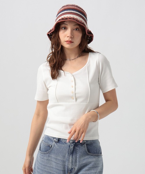 BAYFLOW(ベイフロー)の「コンパクトリブヘンリー半袖Tシャツ(Tシャツ/カットソー・レディース・ヘザーグレー/ブラウン/オフホワイト・FREE)」の16枚目の写真