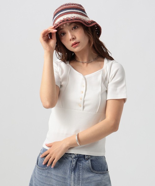 BAYFLOW(ベイフロー)の「コンパクトリブヘンリー半袖Tシャツ(Tシャツ/カットソー・レディース・ヘザーグレー/ブラウン/オフホワイト・FREE)」の18枚目の写真