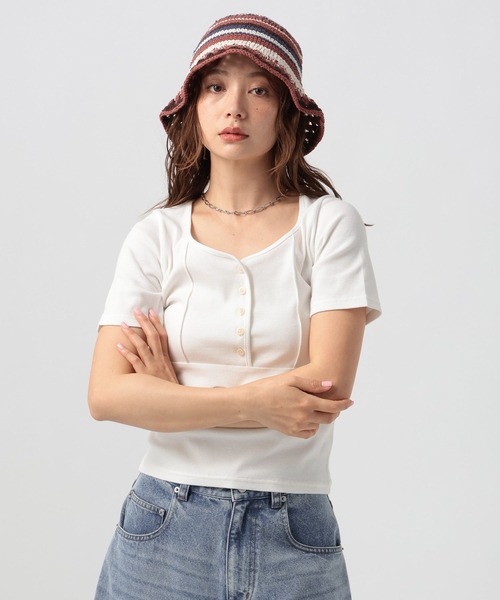 BAYFLOW(ベイフロー)の「コンパクトリブヘンリー半袖Tシャツ(Tシャツ/カットソー・レディース・ヘザーグレー/ブラウン/オフホワイト・FREE)」の20枚目の写真