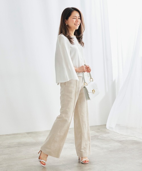 &BLOOM（アンドブルーム）の「リネン混 ハイウエスト ワイドパンツ ＆BLOOM（アンドブルーム）（その他パンツ・レディース・ブラック/グレイッシュベージュ・L/M）」の6枚目の写真