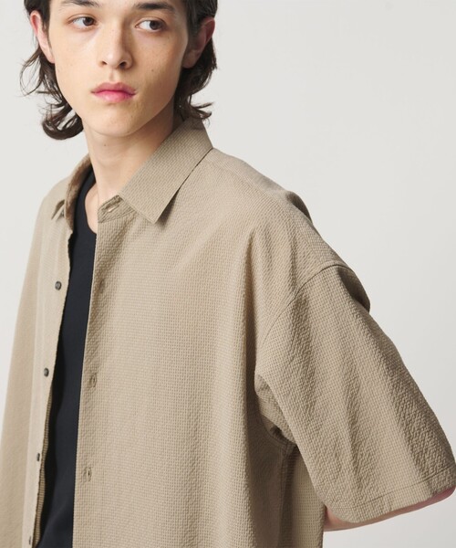 MONKEY TIME(モンキータイム)の「シアー グリッド シャツ(シャツ/ブラウス・メンズ・ブラック/ベージュ・S/M/L/XL)」の1枚目の写真