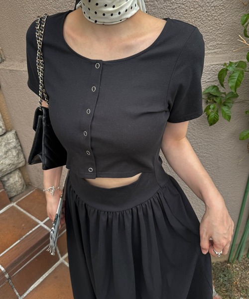 WILLFULLY(ウィルフリー)の「healthy cut out waist snap button OP(ワンピース・レディース・チャコール/ブラック/オリーブ・FREE)」の8枚目の写真