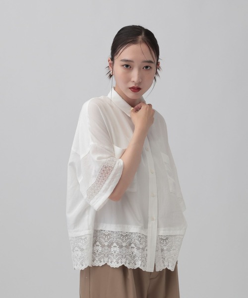 LEPSIM(レプシィム)の「レース切り替えポンチョ5分袖シャツ 805512(シャツ/ブラウス・レディース・キャメル/ブラック/オフホワイト/アイボリー・FREE)」の7枚目の写真