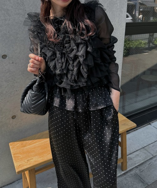 WILLFULLY(ウィルフリー)の「random gather tulle vest sheer blouse SET(シャツ/ブラウス・レディース・ブラック/アイボリー/ブルー系その他/ピンク系その他・FREE)」の3枚目の写真