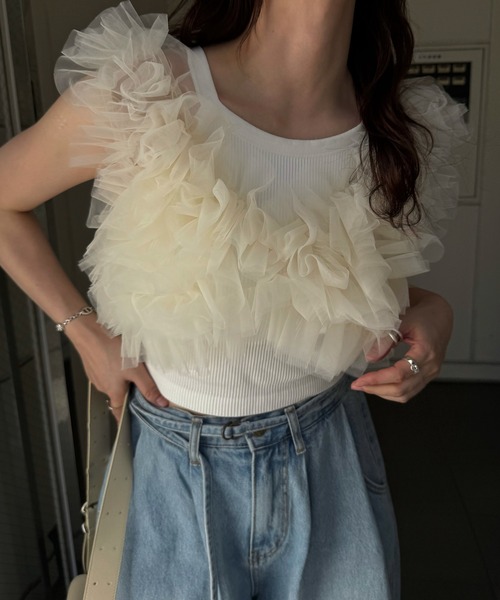 WILLFULLY(ウィルフリー)の「random gather tulle vest sheer blouse SET(シャツ/ブラウス・レディース・ブラック/アイボリー/ブルー系その他/ピンク系その他・FREE)」の9枚目の写真