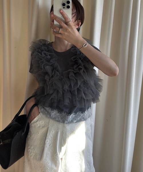 WILLFULLY(ウィルフリー)の「random gather tulle vest sheer blouse SET(シャツ/ブラウス・レディース・ブラック/アイボリー/ブルー系その他/ピンク系その他・FREE)」の21枚目の写真